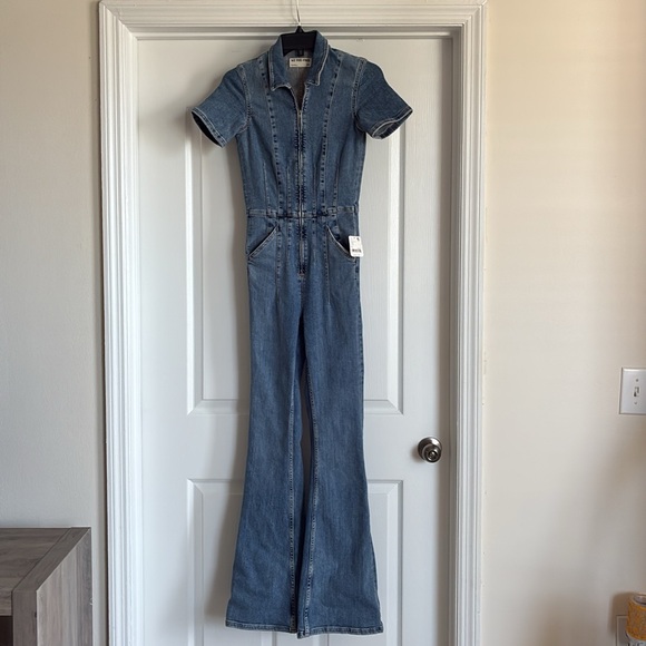 ๐ Free People We the Free Jayde Flare Denim Jumpsuit in Sunburst Combo ๐ฅSize M - Picture 8 of 8